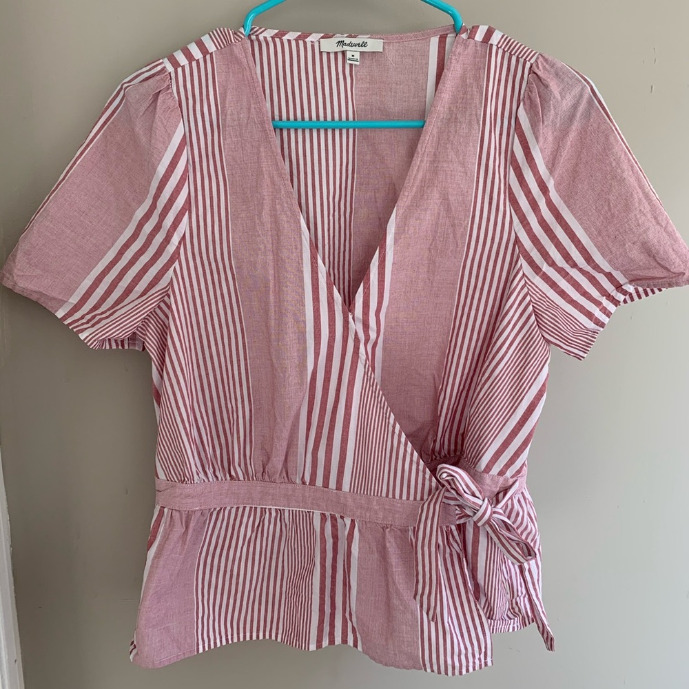 Madewell pink striped tie shirt